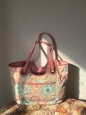 Coach Pink Multi-Accent Ring Print Tote